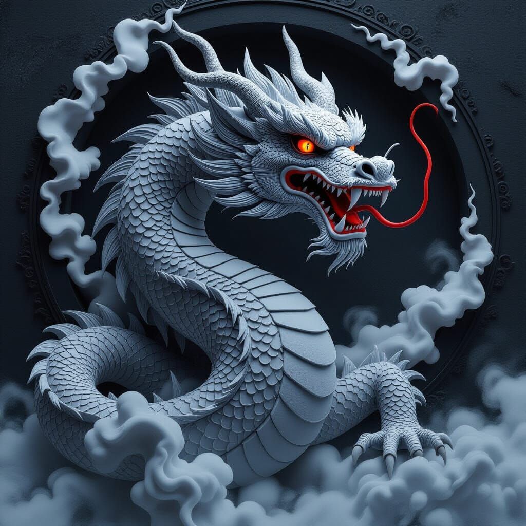 A captivating and intricate painting featuring a detailed dr...