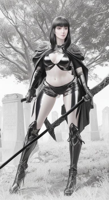 Sword-Wielding Fantasy Warrior in Black Bodysuit, Inspired b...