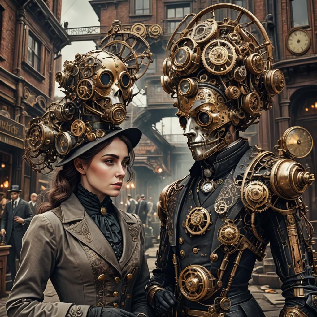 Steampunk Victorian Couple with Mechanical Details