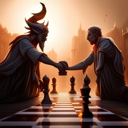 Virtuous and Evil Playing Chess: Fantasy Art