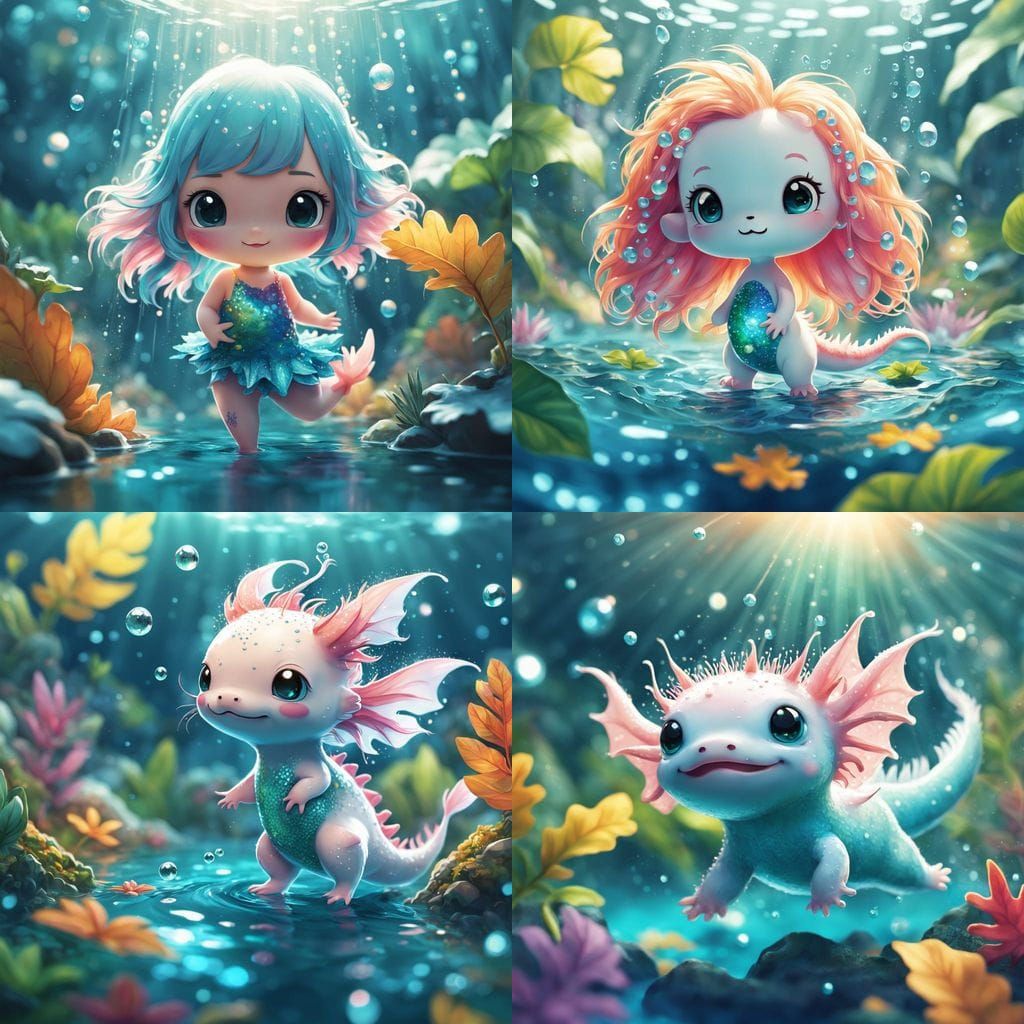 Chibi Axolotl Discovers Underwater Fantasy