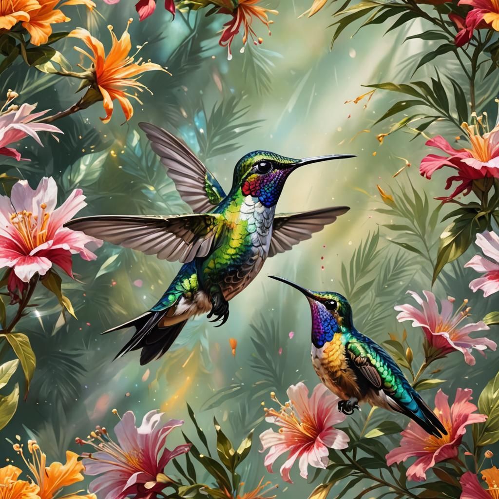 Hummingbird in Flight: Hyperrealistic Splash Art