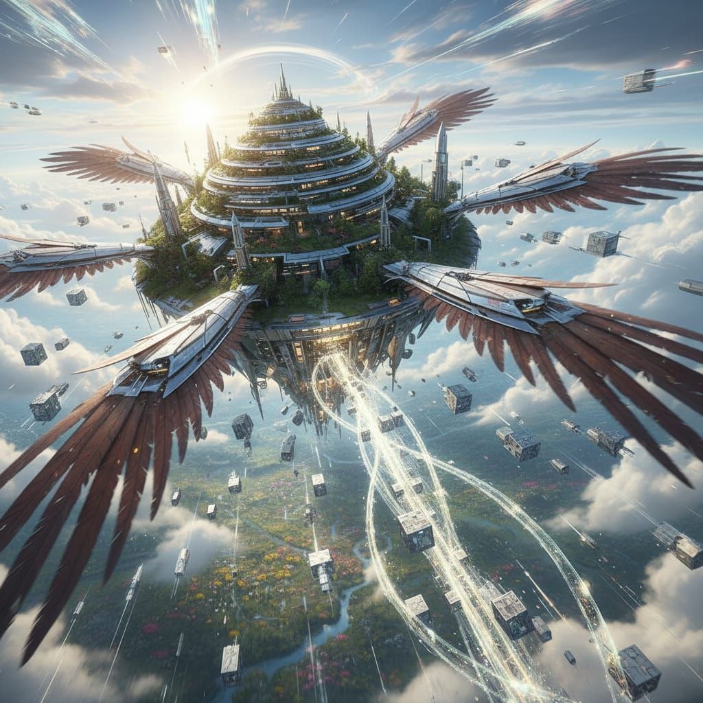 Flying Island Fantasy Arcology Biosphere Time-Mind Continuum