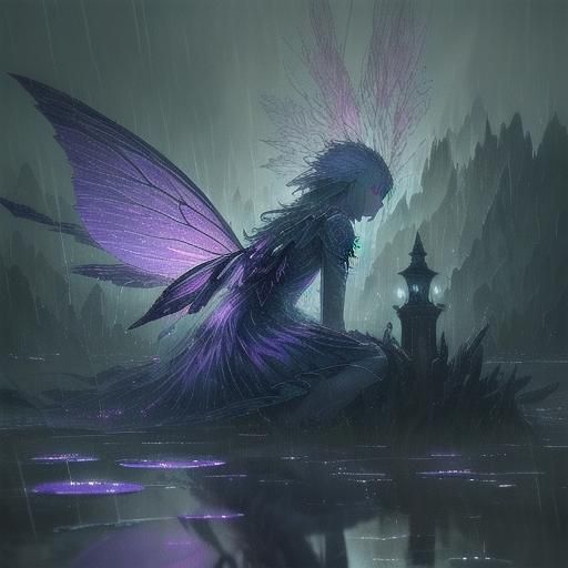 Heartbroken Fairy Screaming in Rain, Dark Fantasy Art
