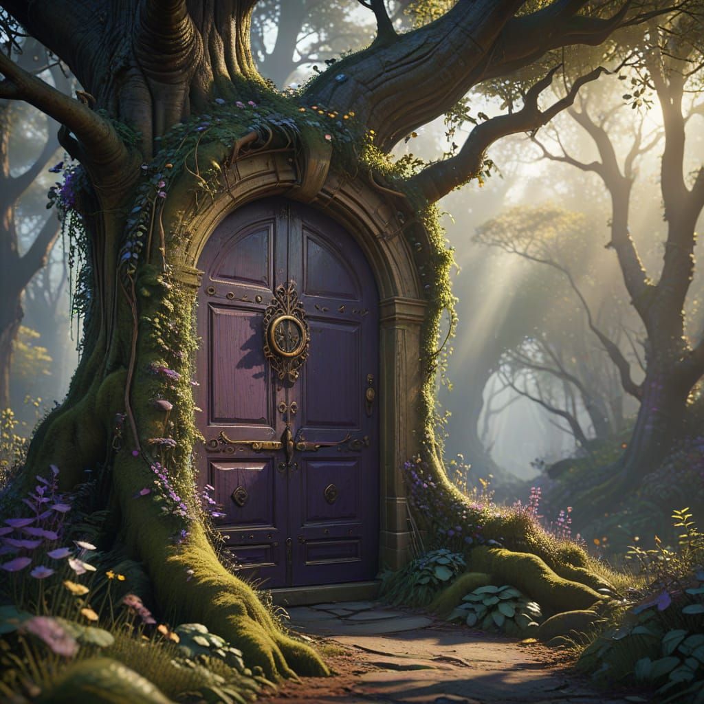 Enchanted Forest Door in Golden Light