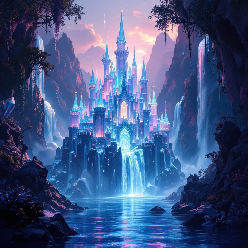 Ethereal Watercastle with Crystalline Formations