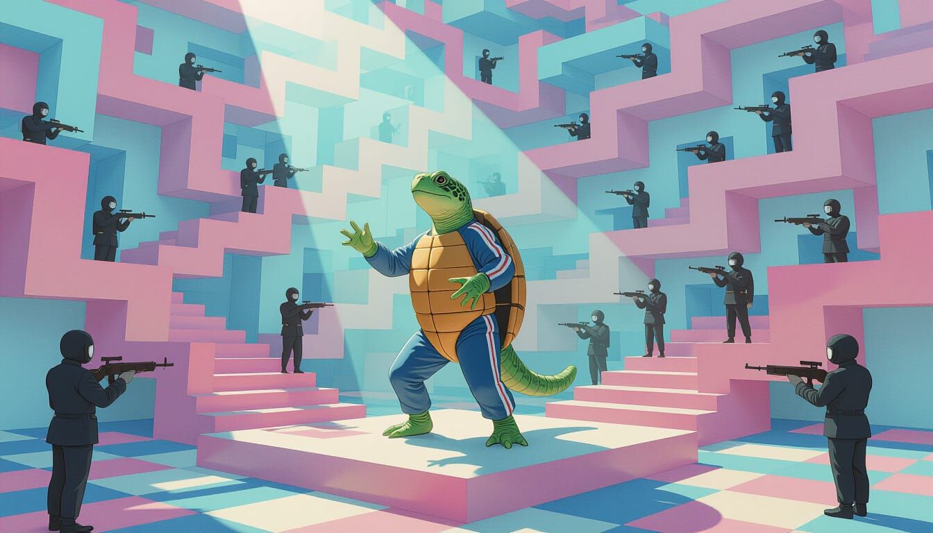 Surreal Turtle Opera Performance in Digital Art Style