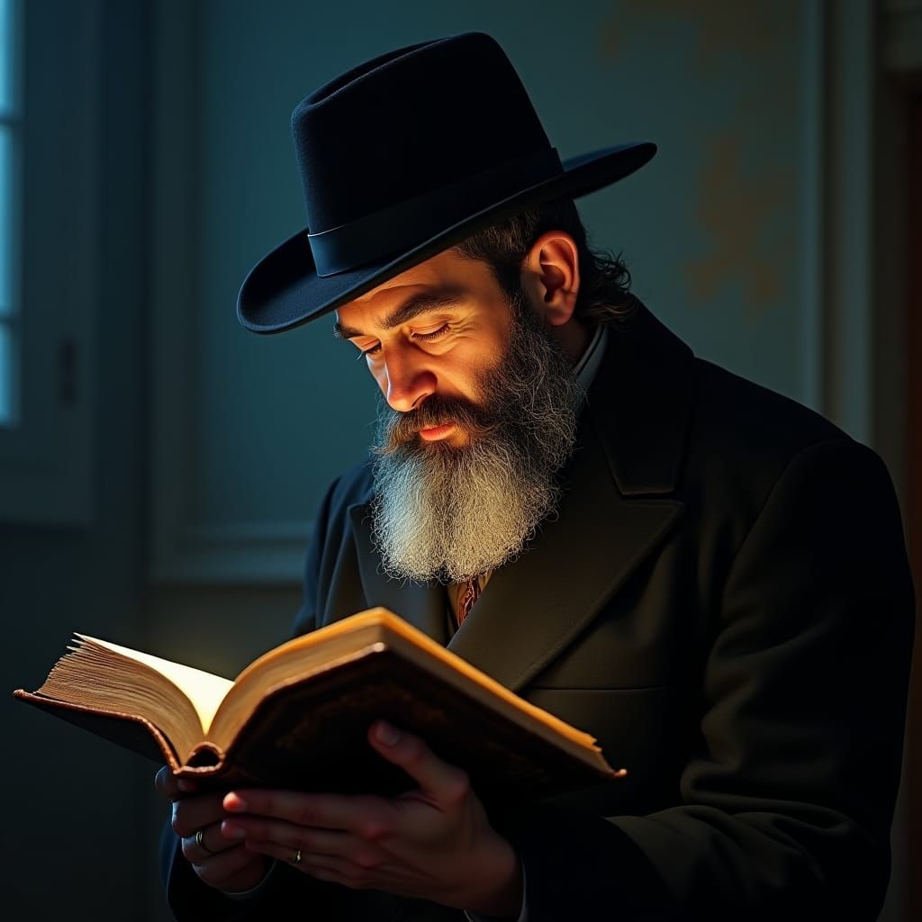 Hasidic Jew Studies Torah in Hyper-Realistic Portrait