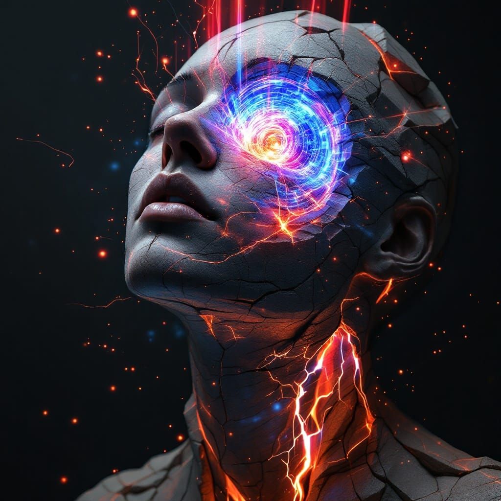 Stone Humanoid with Glowing Core in Sci-Fi Style