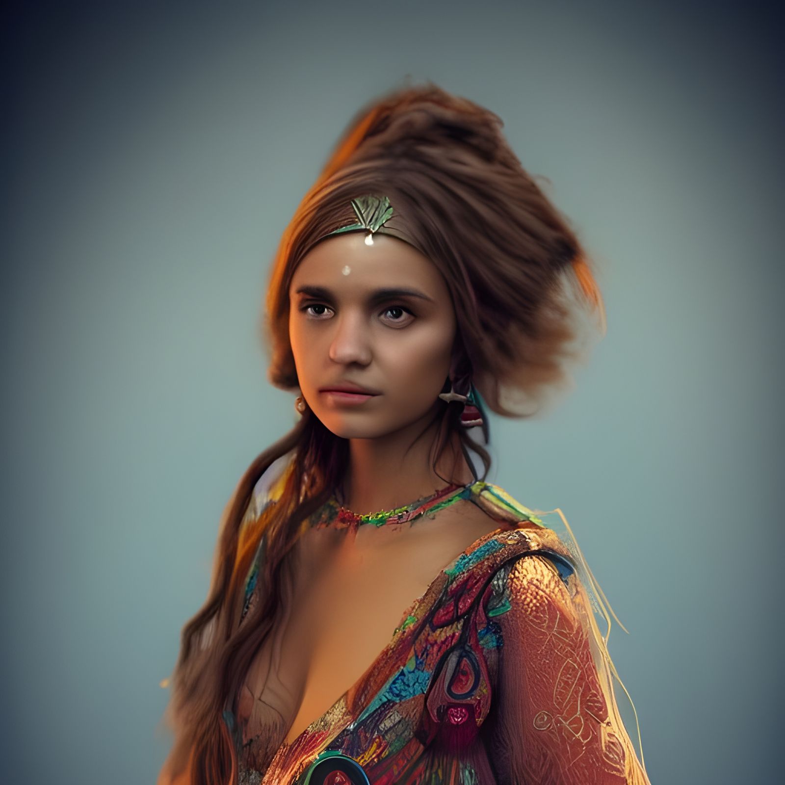 Gipsy Woman Dancing at Campfire, Hyperrealistic Digital Art