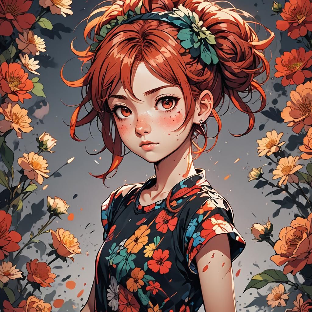 Energetic Anime Girl Portrait in Studio Trigger Style