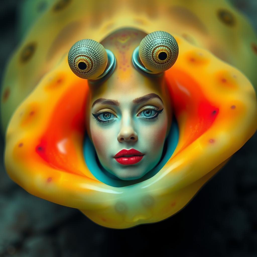 Surreal Sea Slug with Human Face, Photorealistic Art