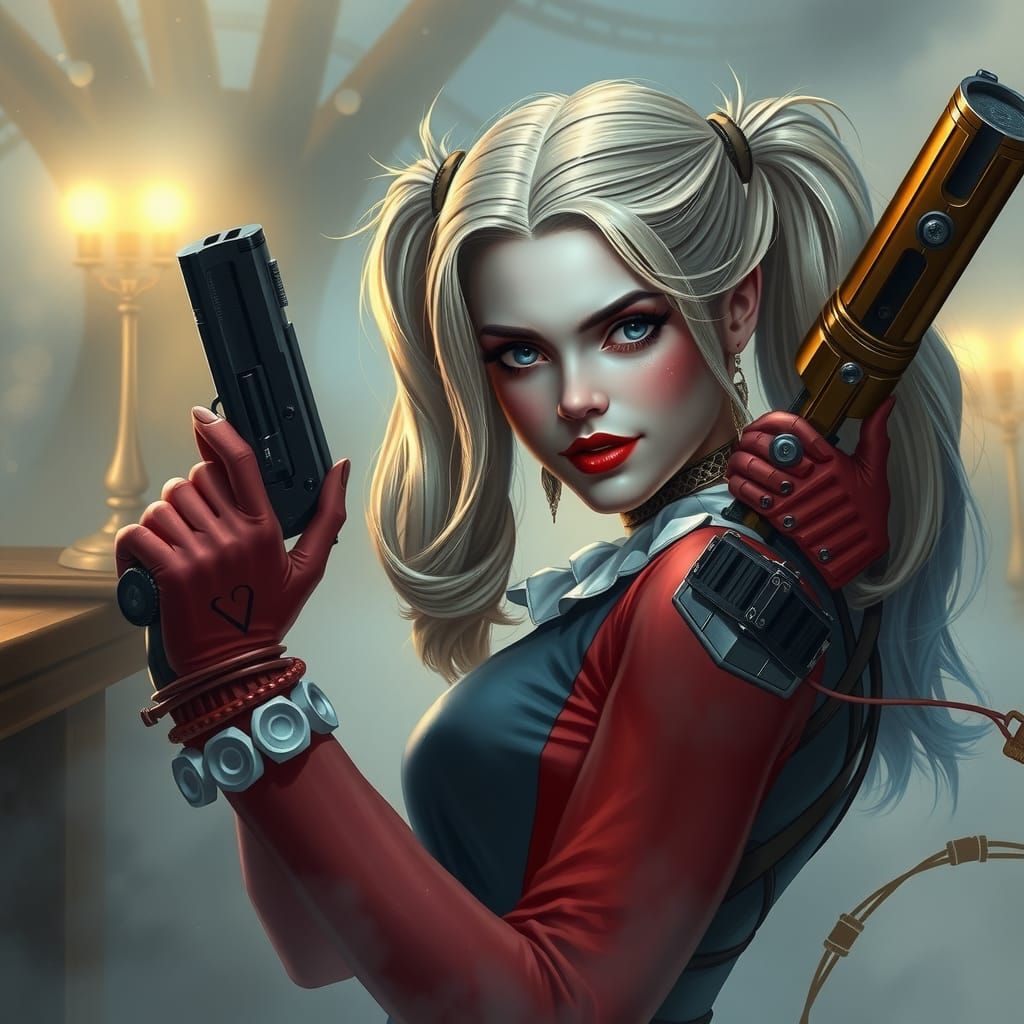 Harley Quinn Holding Gun: Ethereal Fantasy Image