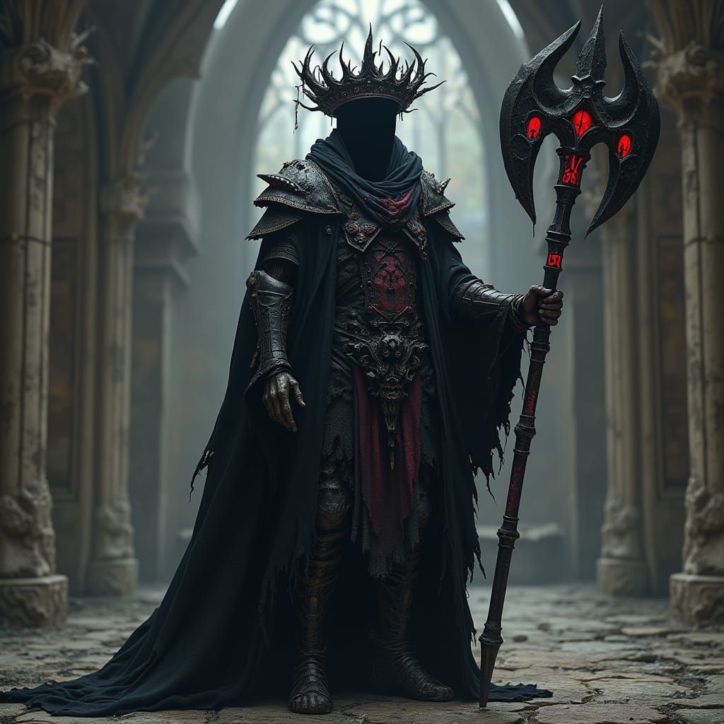 Undead King in Ruined Cathedral, Gothic Dark Fantasy