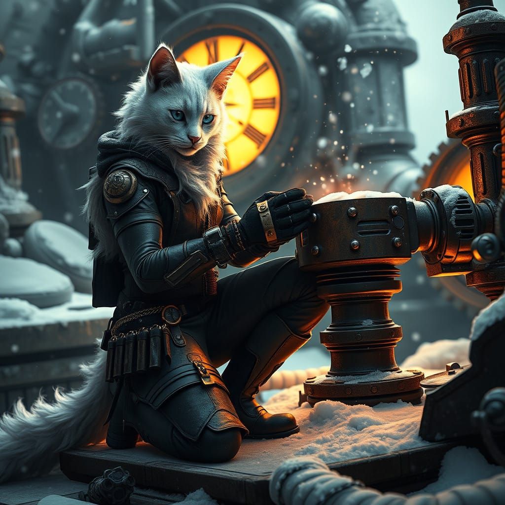 Cyberpunk Cat in Industrial Forge Setting
