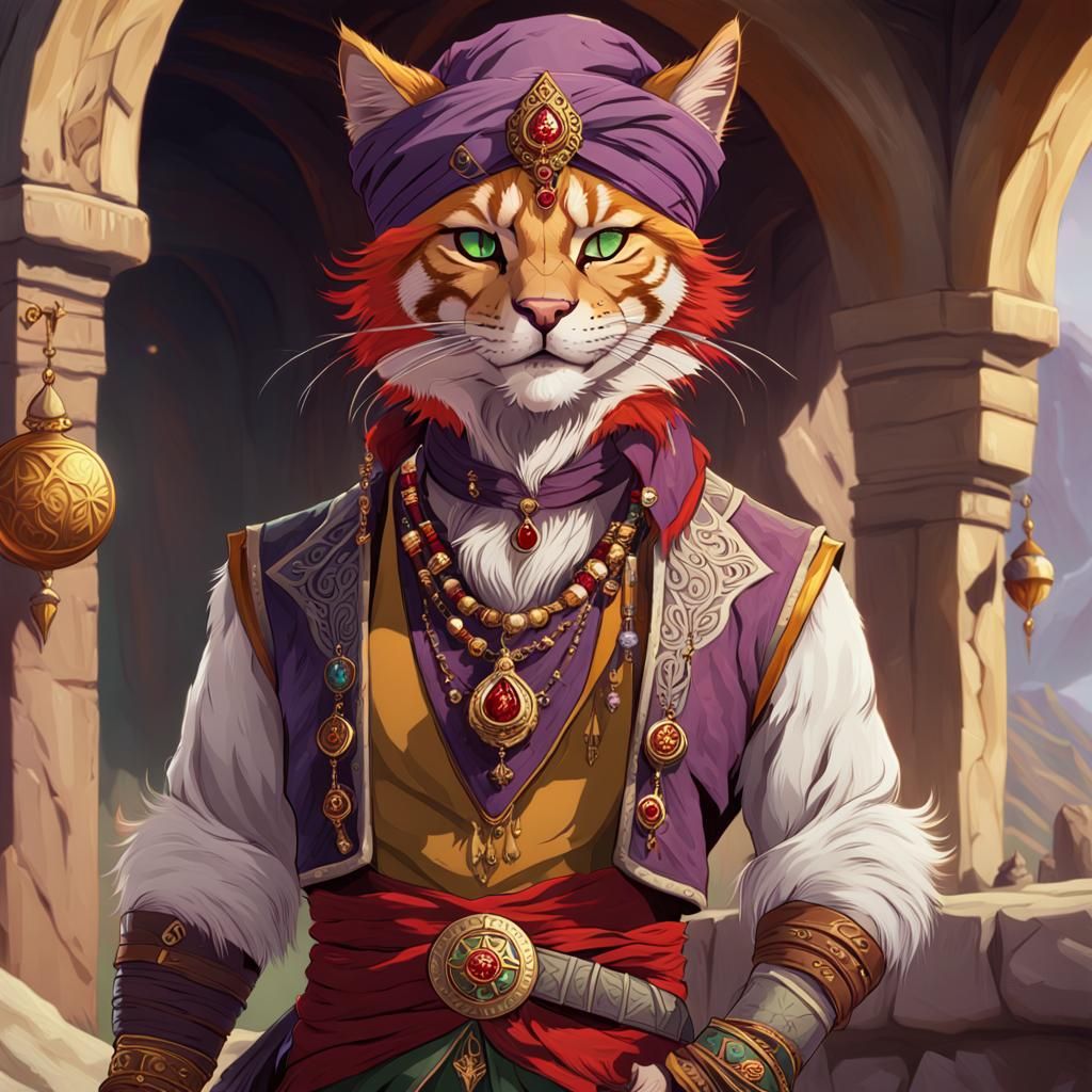 Smiling Tabaxi Gypsy Character Portrait
