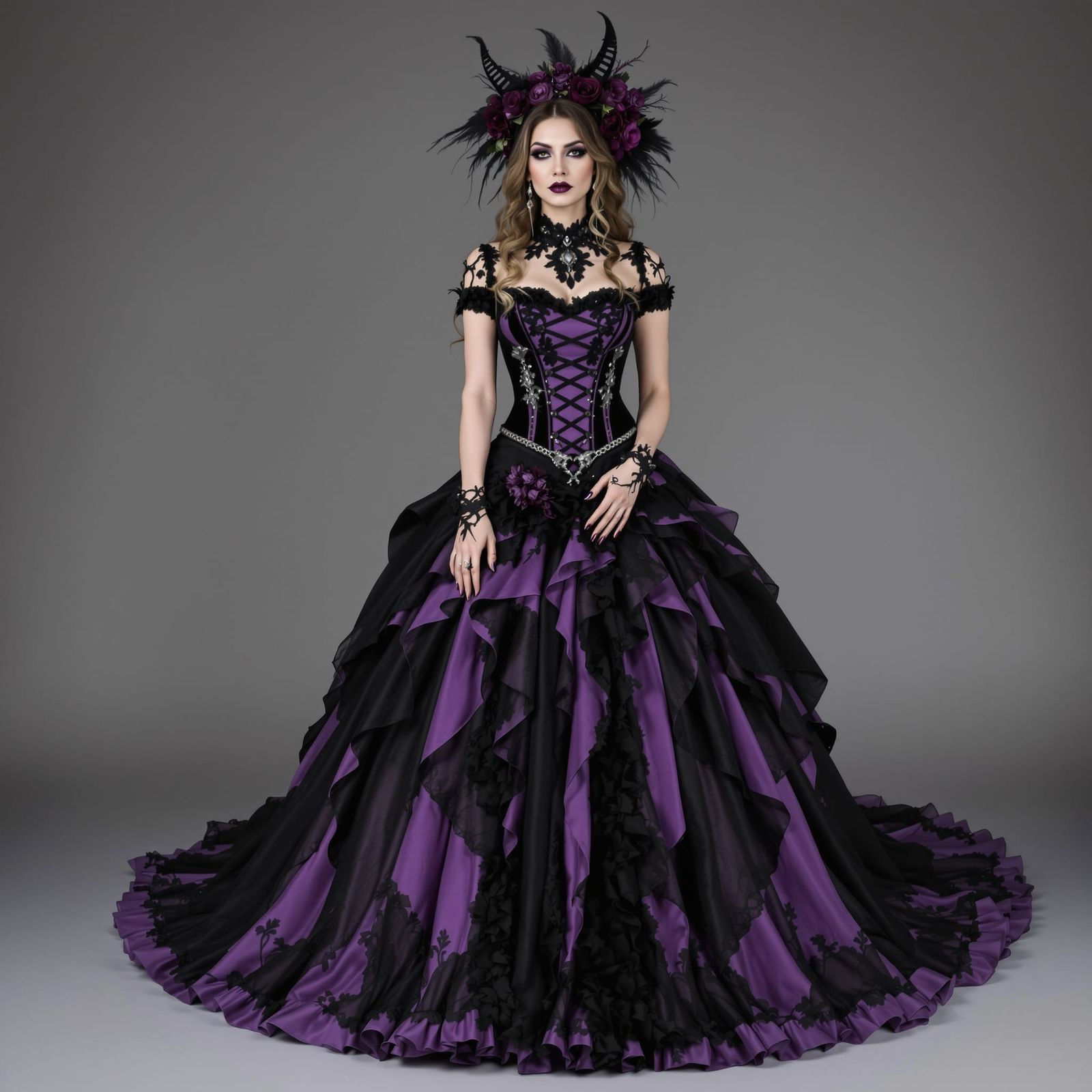 Gothic Wedding Dress in Black and Purple
