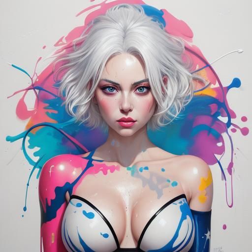 Tempting Girl with Curvy Figure in Graffiti Art