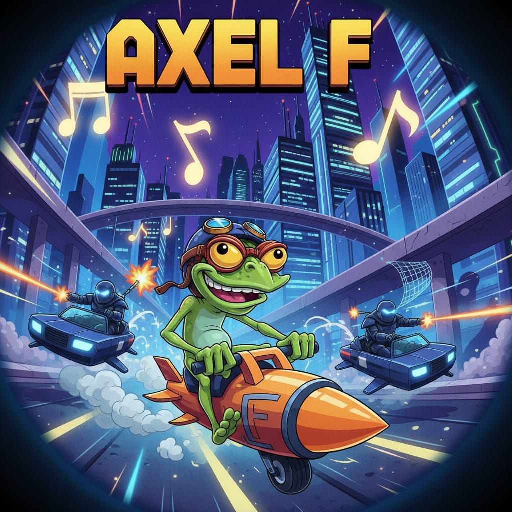 Crazy Frog Flees Enforcers in Animated Axel F Scene