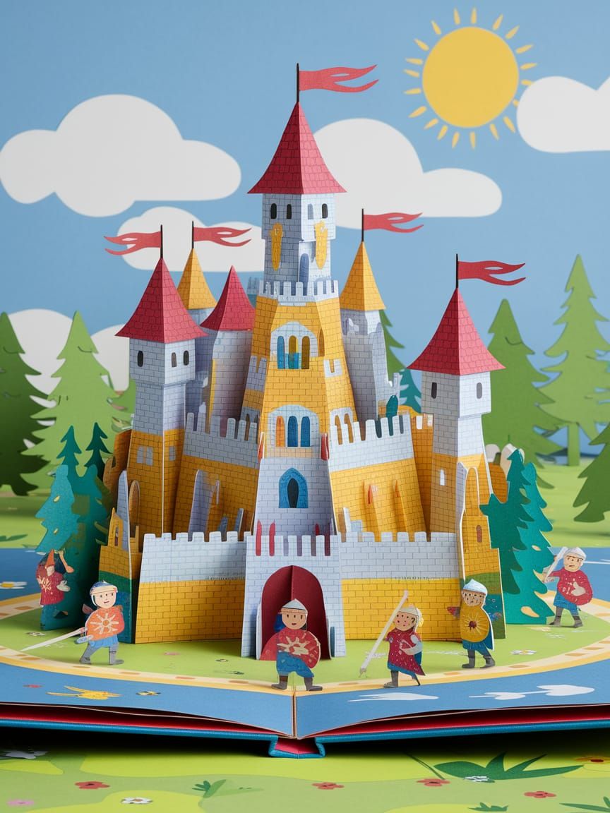 Paper Knights Patrol a Medieval Castle in Storybook Style