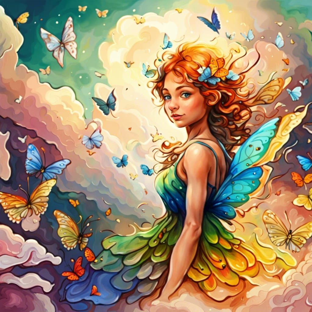 Cute Fairy with Butterflies Coloring Page