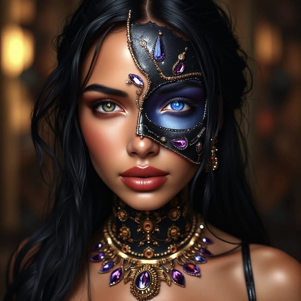 Fantasy Portrait: Woman with Contrasting Halves in Hyperreal...