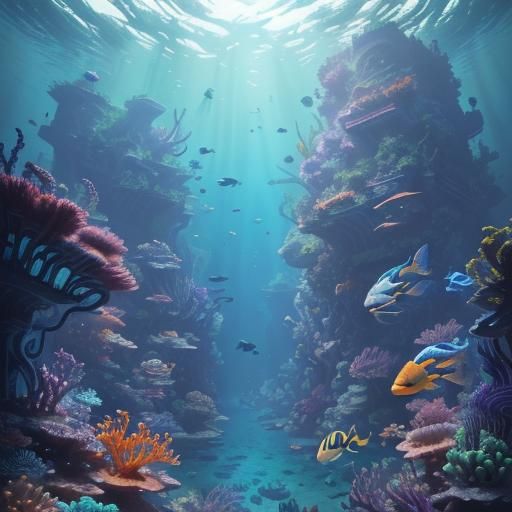 Vibrant Aquarium Digital Matte Painting in 8K