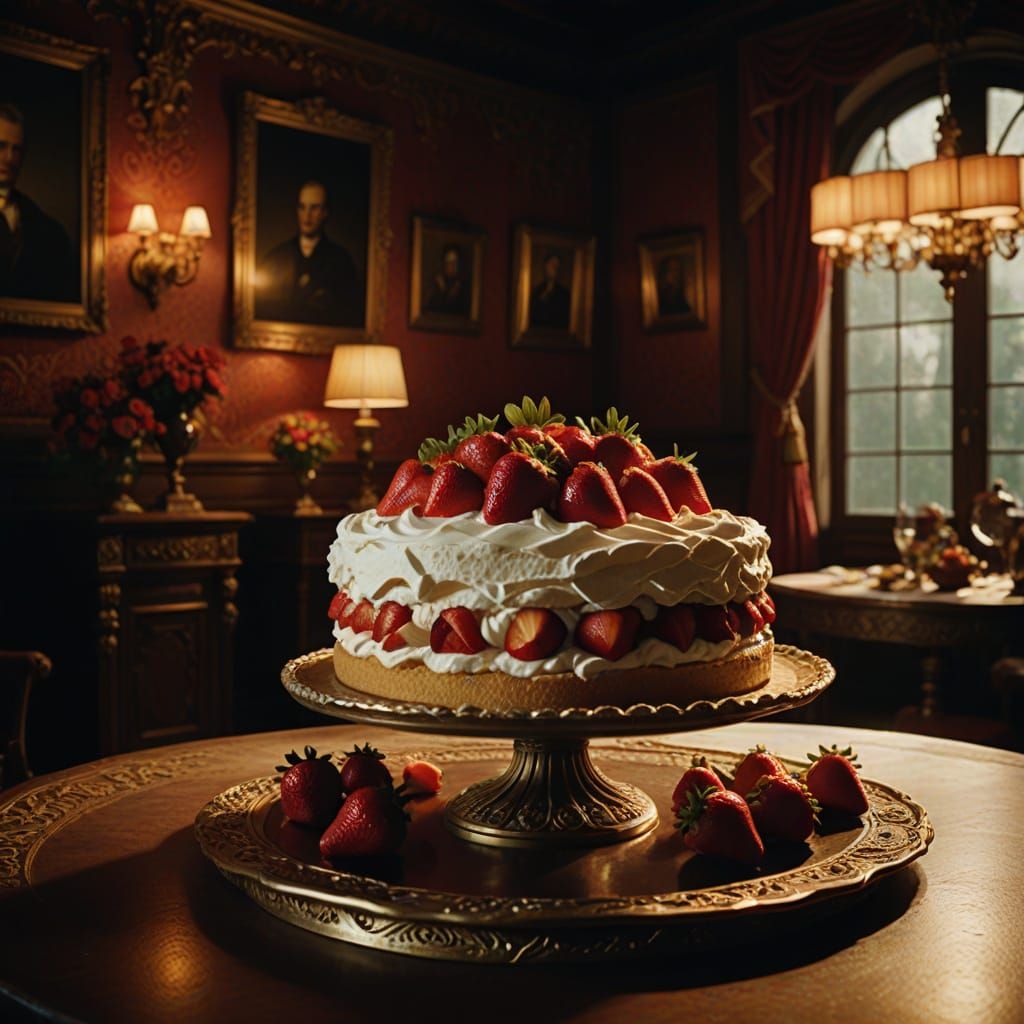 Elegant Sponge Cake in a Luxurious Dining Room