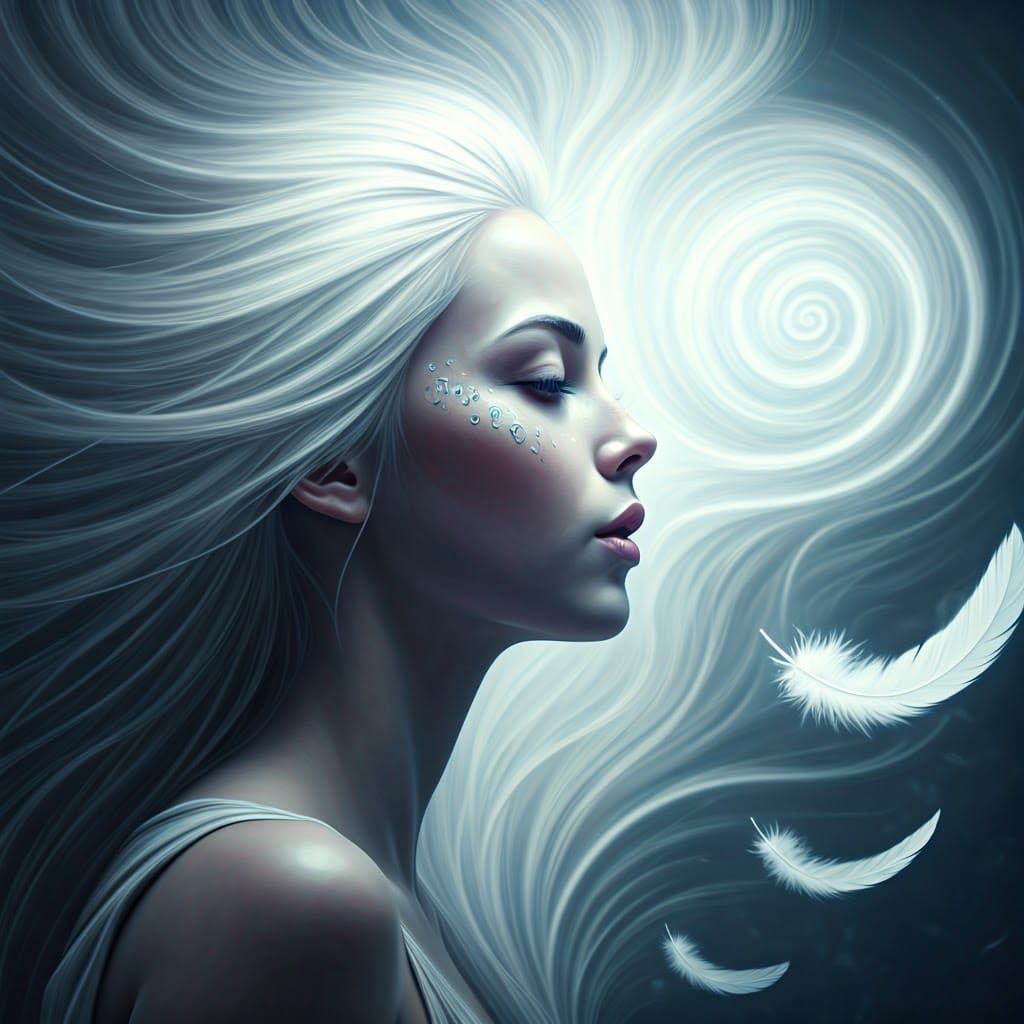Ethereal Woman Blowing Mist: Fantasy Concept Art