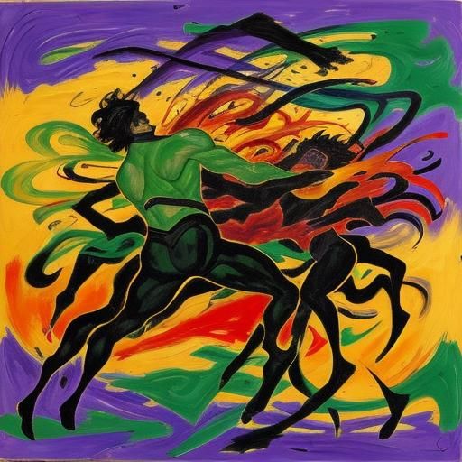 Entwined Figures in Neo-Expressionist Oil Painting