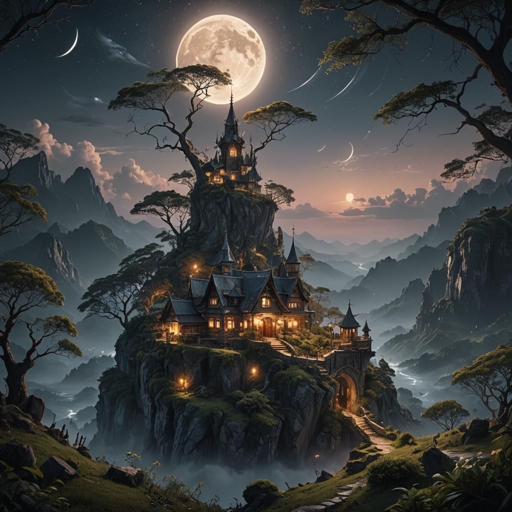 Enchanting Moonlight Landscape: Digital Matte Painting