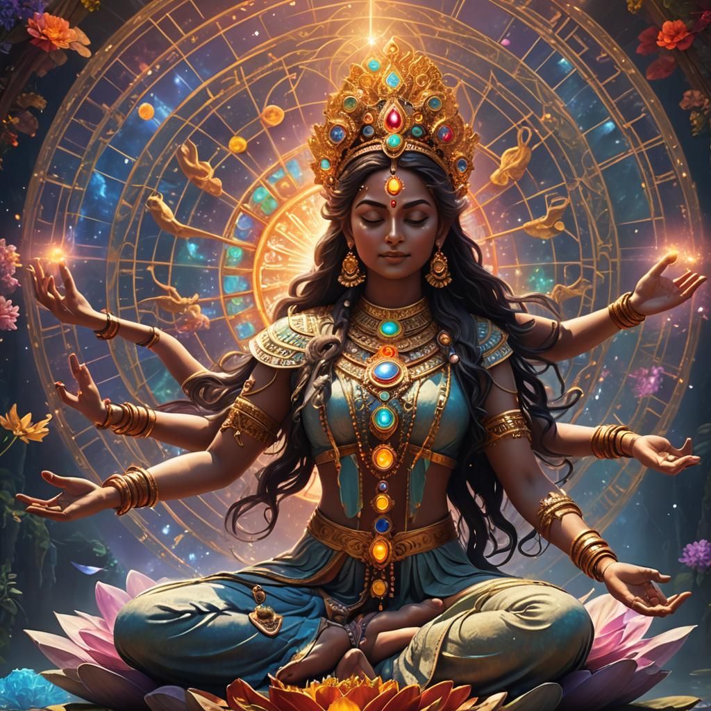 Goddess Vasudhara Meditating in Heaven: 4D Matte Painting
