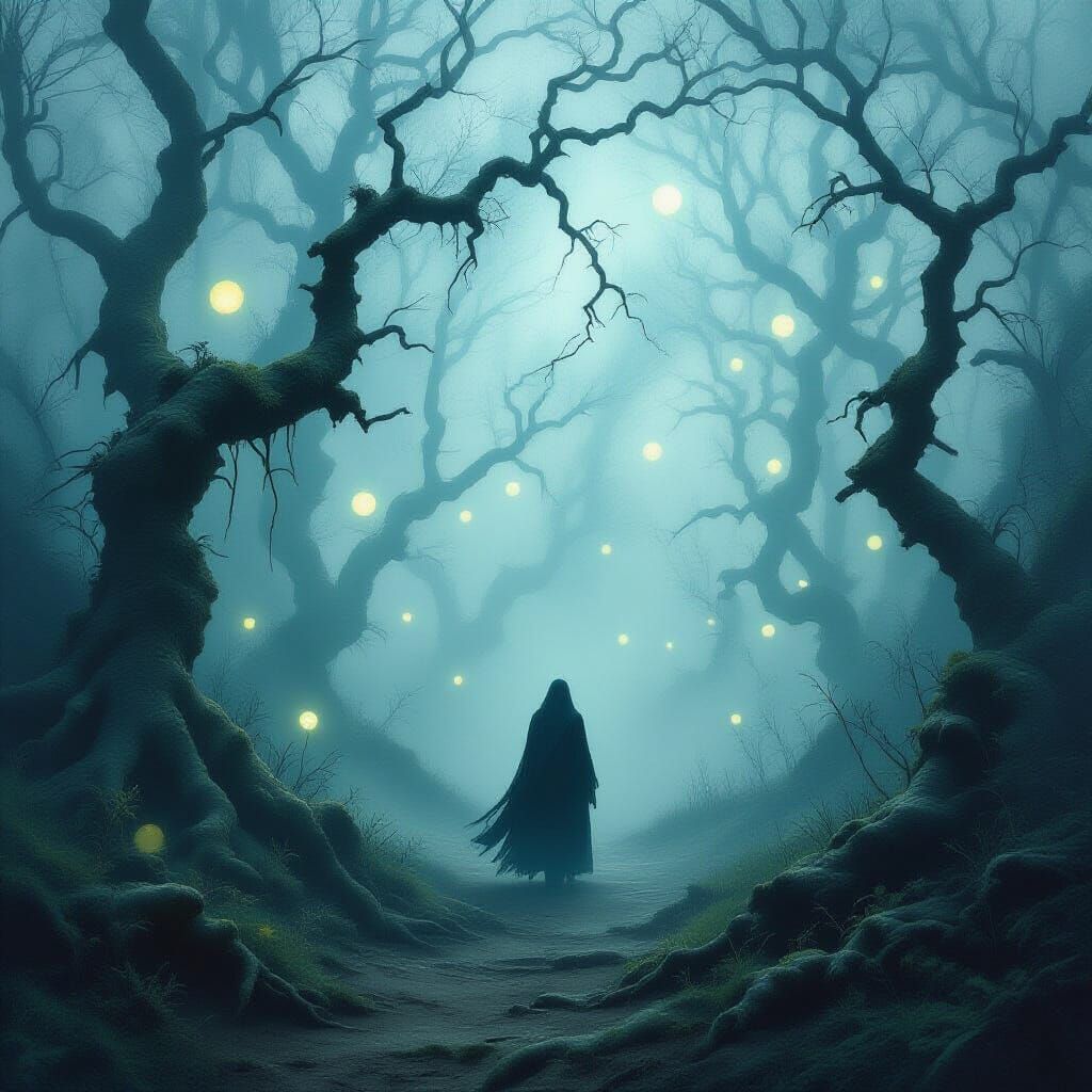 Spectral Figure in Ethereal Foggy Forest