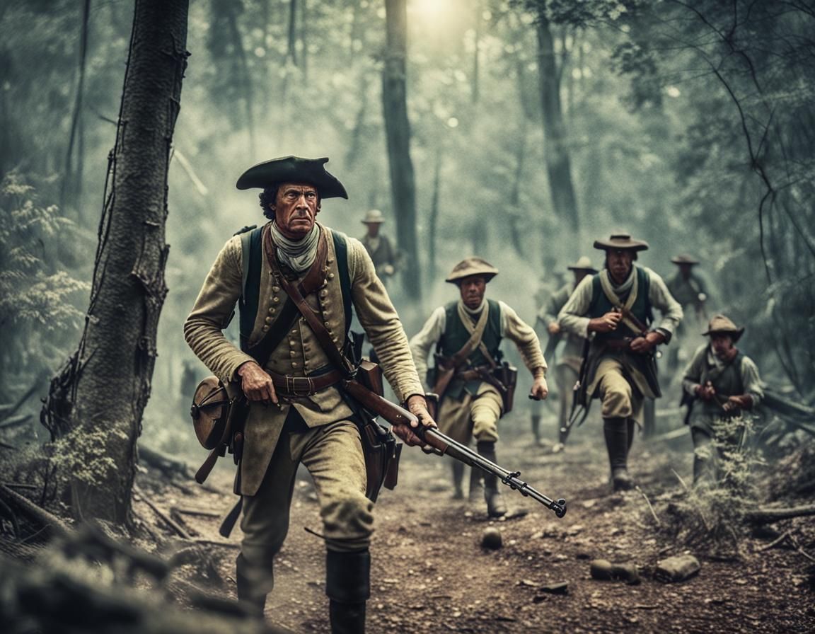 American Colonial Soldier in Forest Ambush