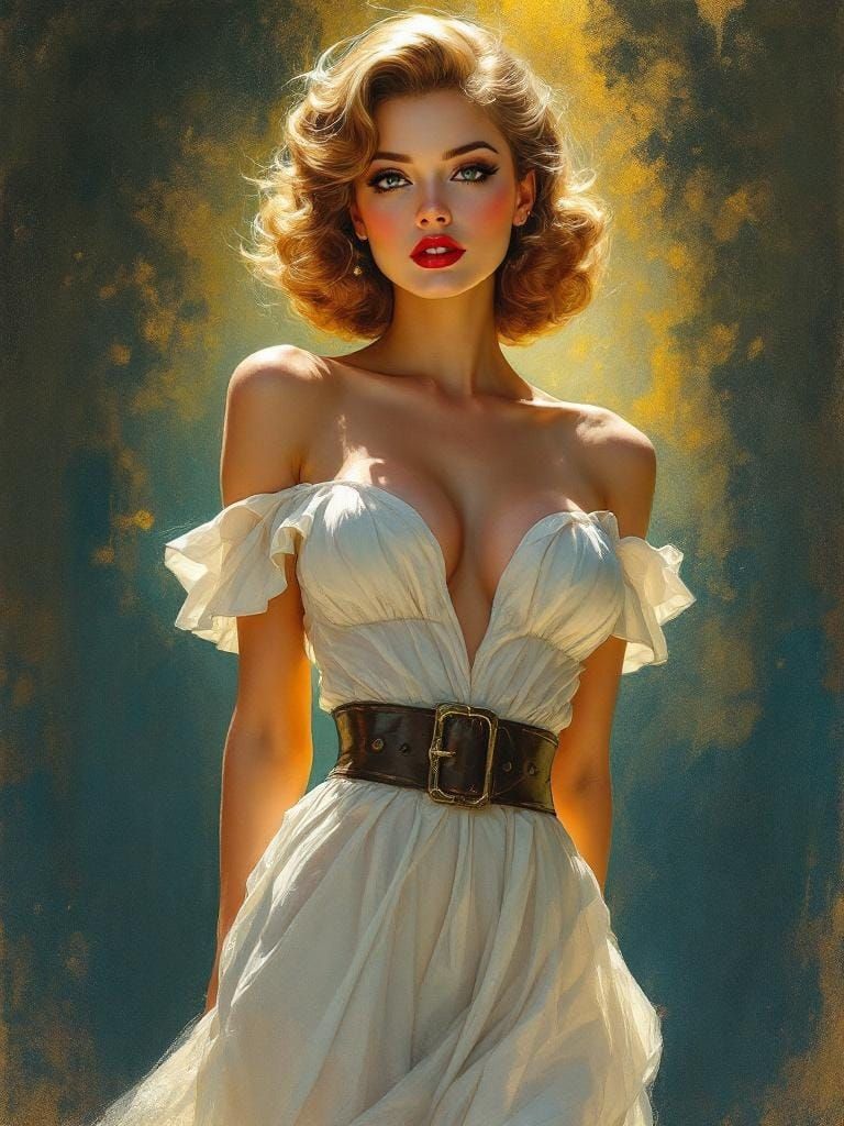 1950s Pin-Up Girl in Impressionist Style