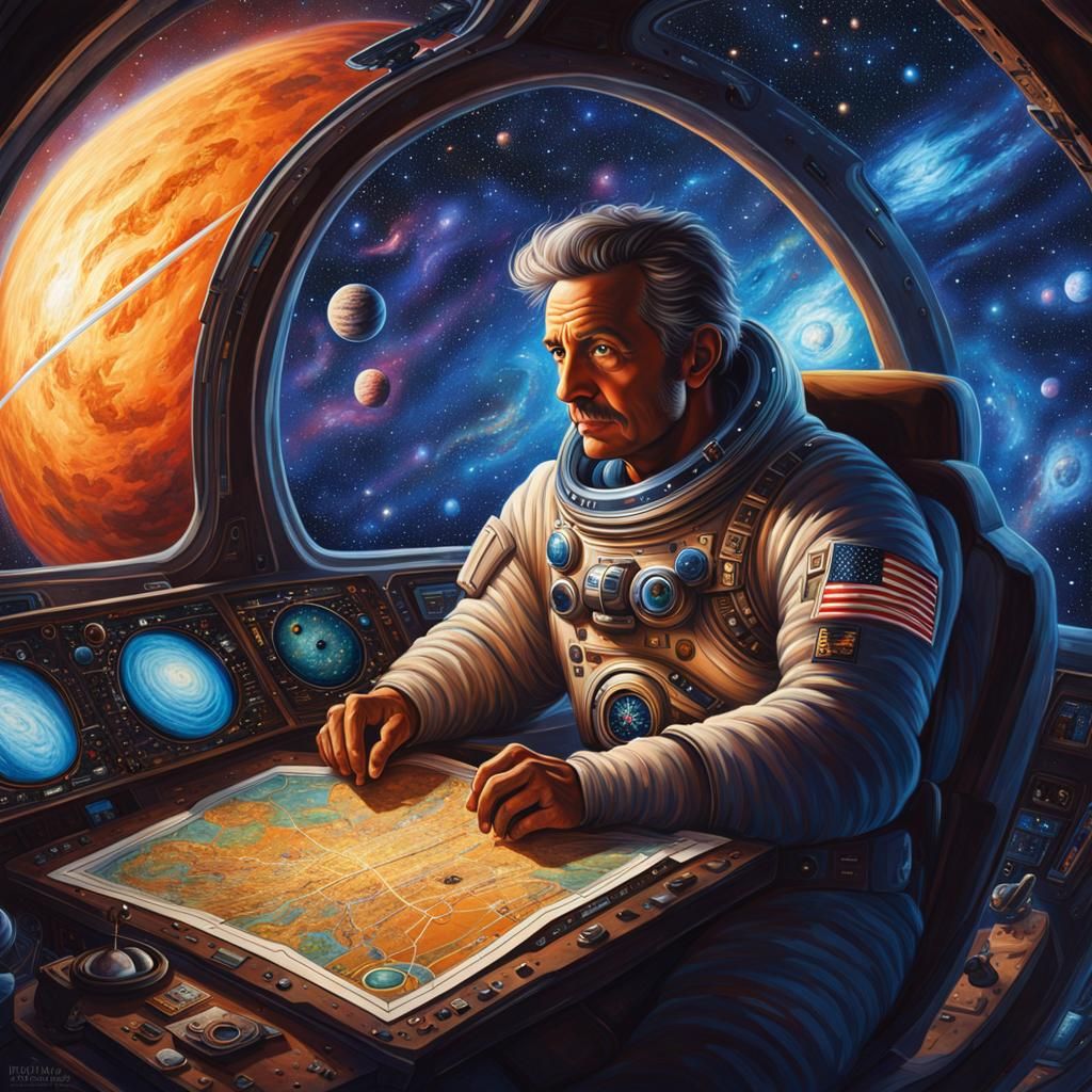 Space Explorer Navigating a Cosmic Map