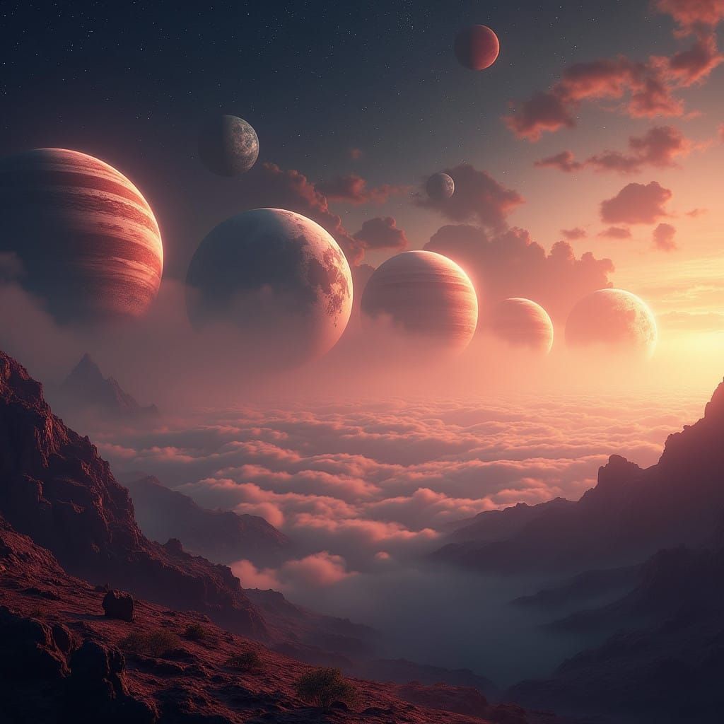 Planets in Cosmic Alignment, Fantasy Matte Painting