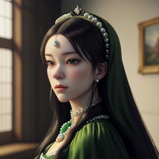 Anne Boleyn in Green French Hood, 3D Anime Art