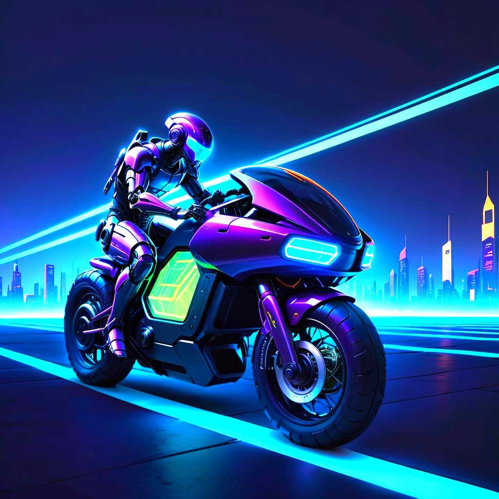 Cyborg in Neon-Lit Cityscape with Mesmerizing Glow