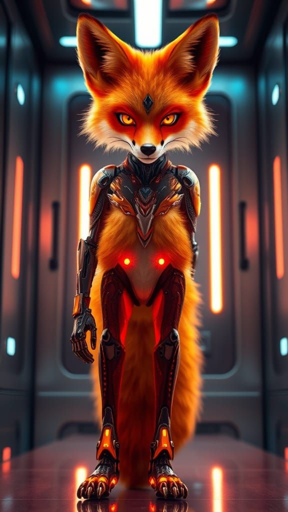 Elegant Fox Android in Futuristic Studio
