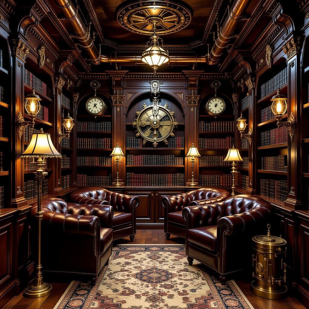 Steampunk Reading Nook with Clockwork Mechanisms