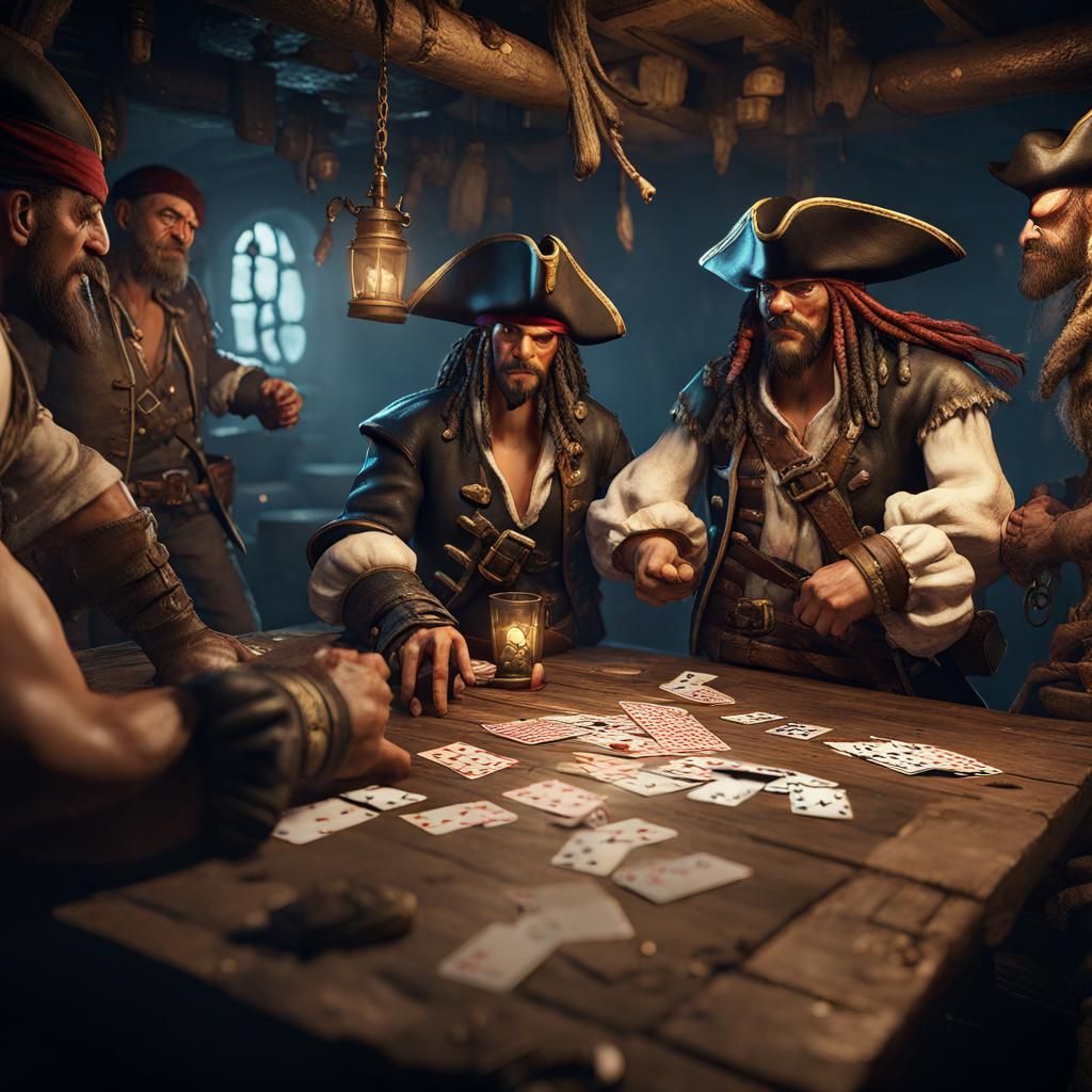 Pirate Cave Card Game in 3D Cinematic Style