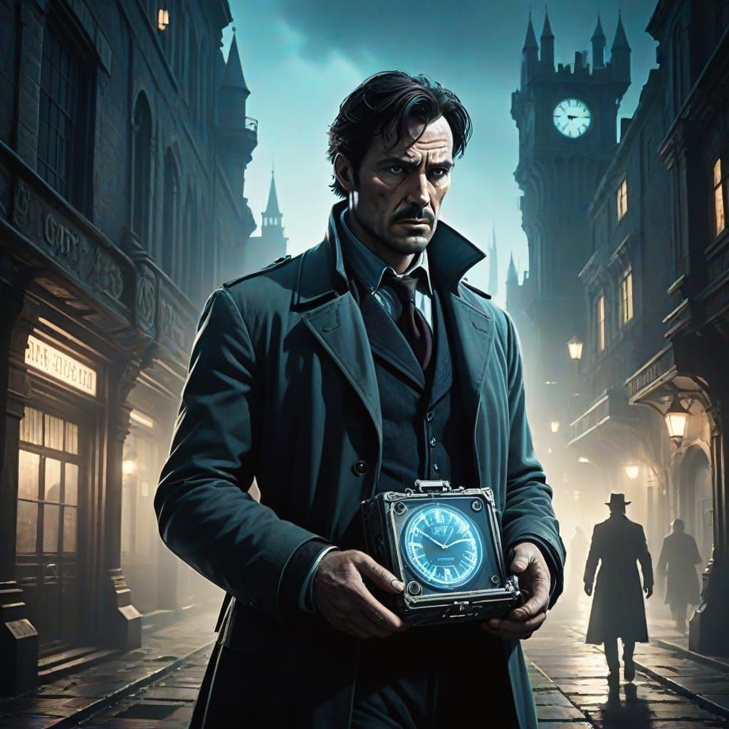 Time-Traveling Detective in Noir Cyberpunk Transition