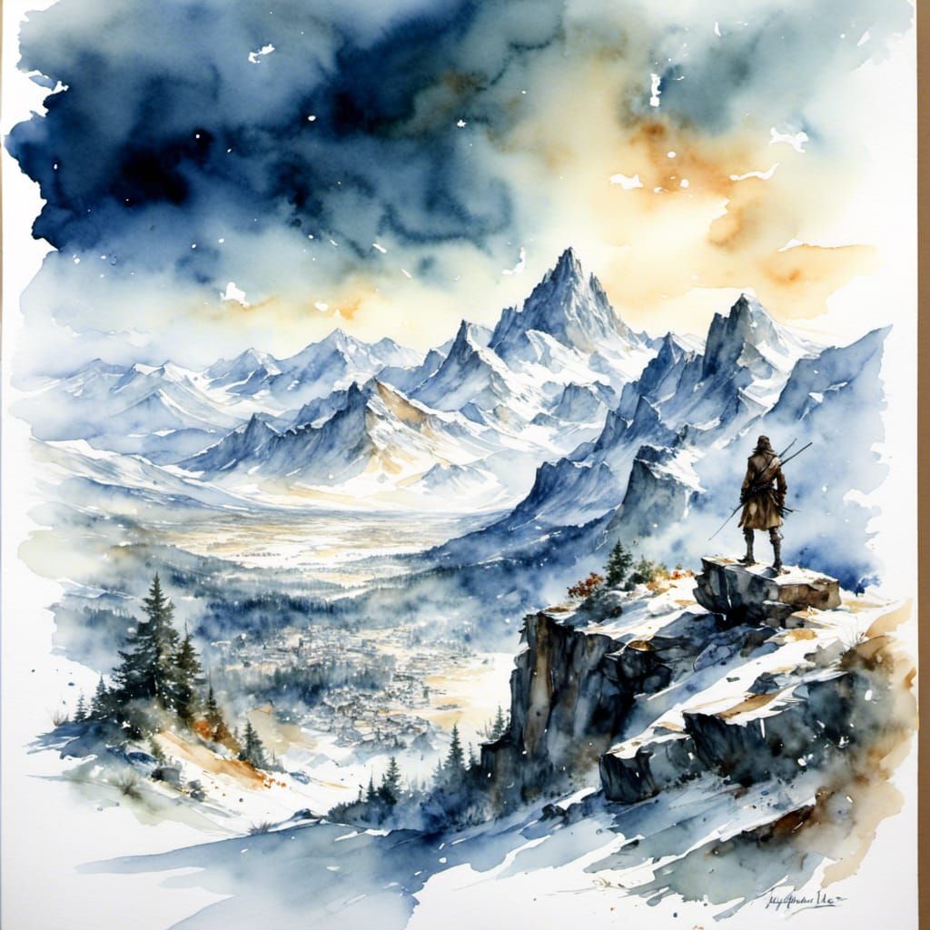 Lonely Figure in a Cold World: Watercolor Art