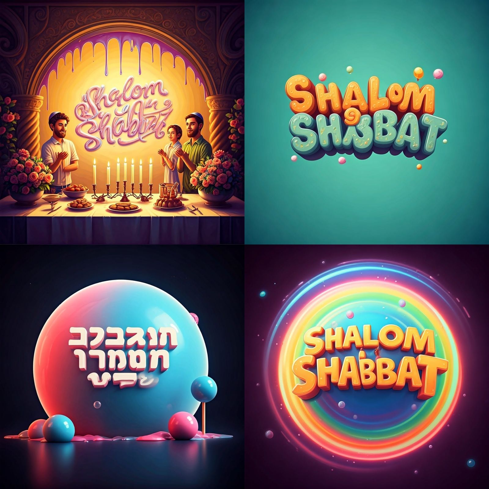 Whimsical Shalom Shabbat Logo in Candy Art Style
