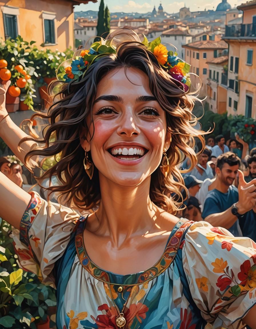 Dancing Italian Woman in Rome: Artgerm-Inspired Portrait