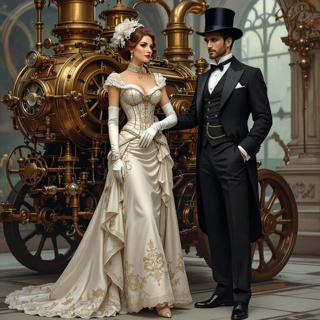 Steampunk Engagement of High Society Couple