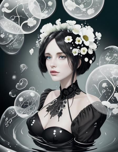 Monochrome Flowers with Colored Bubbles