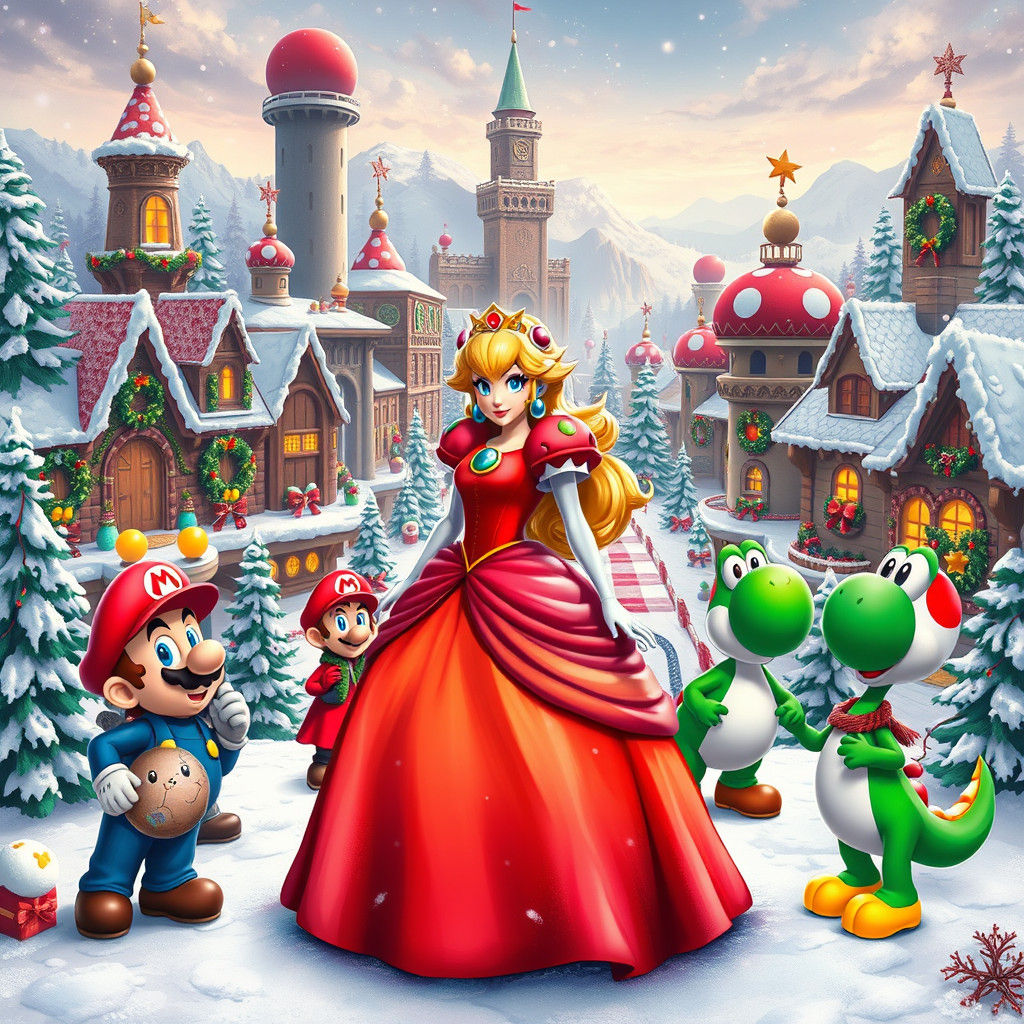 Princess Peach Christmas Celebration in Mushroom Kingdom