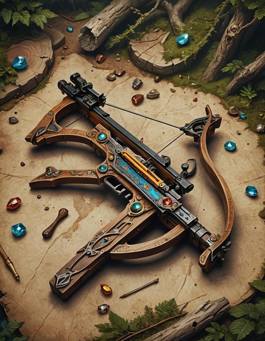 Handheld Wooden Crossbow with Gemstone Detail